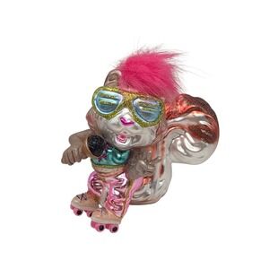 "Singing Squirrel on Skates" Christmas Glass Ornament GIFT COMPANY 4" Tall